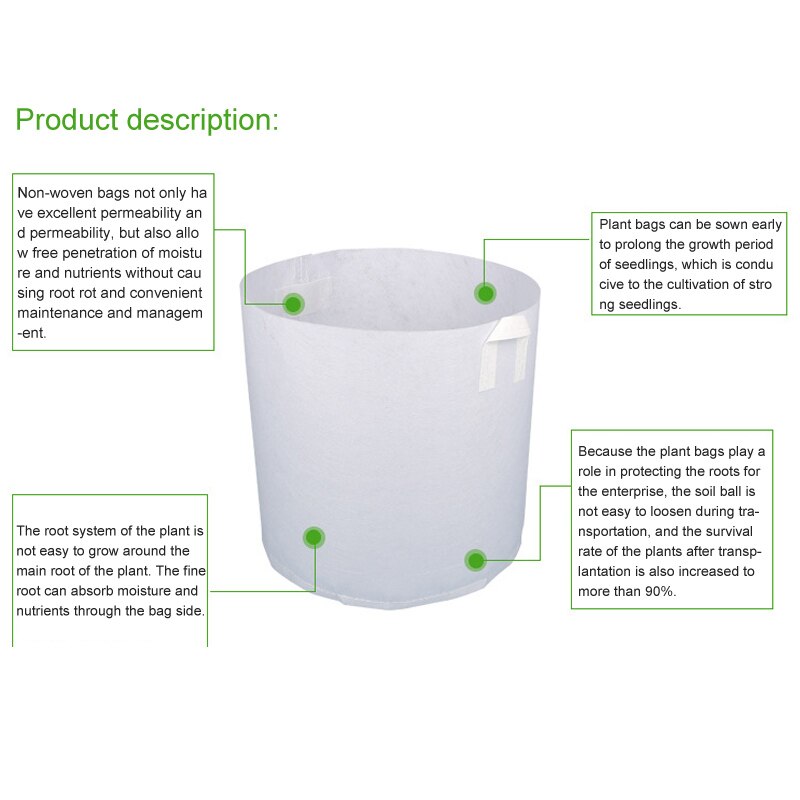 Non Woven White Root Container Round Fabric Pots 5 Size Grow Bag Plant Pouch Aeration Pot Containers