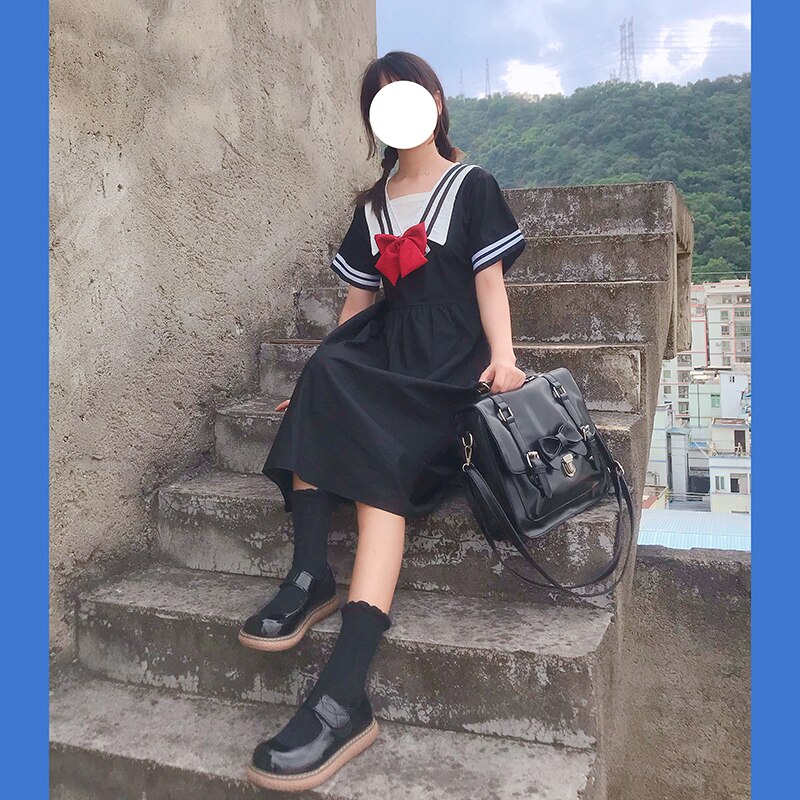 Japanse college-stijl jk marine matrozenpak lange jurk dames zomer japanse schooluniform matrozenuniform