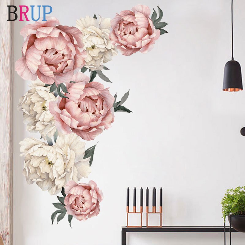 Pegatinas de pared de flores rosas grandes para decoración del hogar, calcomanías de vinilo de 71,5x102cm para dormitorio y sala de estar
