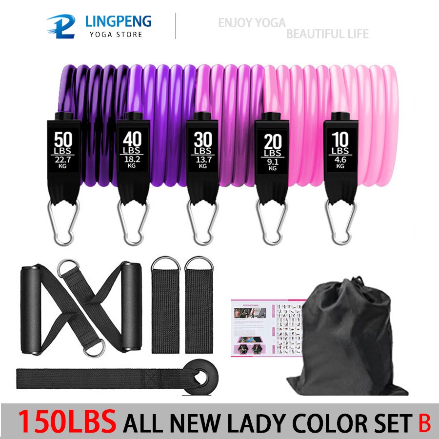 250LBS Set Workout Bands Exercise Bands 5 Tube Fitness Bands with Door Anchor Handles Legs Ankle Straps and fitness stick