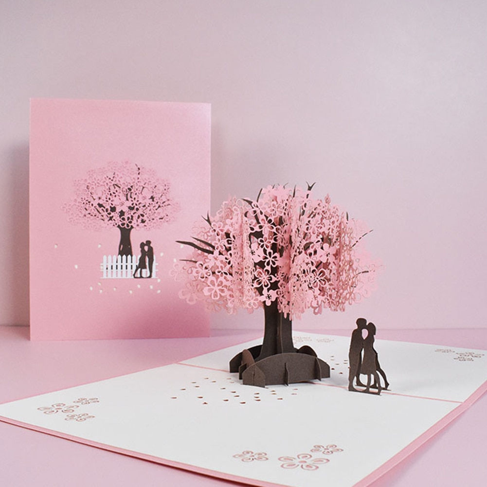 Valentines Day 3D Pop Up Card Cherry Blossom Pop-Up Greeting Card Christmas Wedding Birthday Anniversary Greeting Card