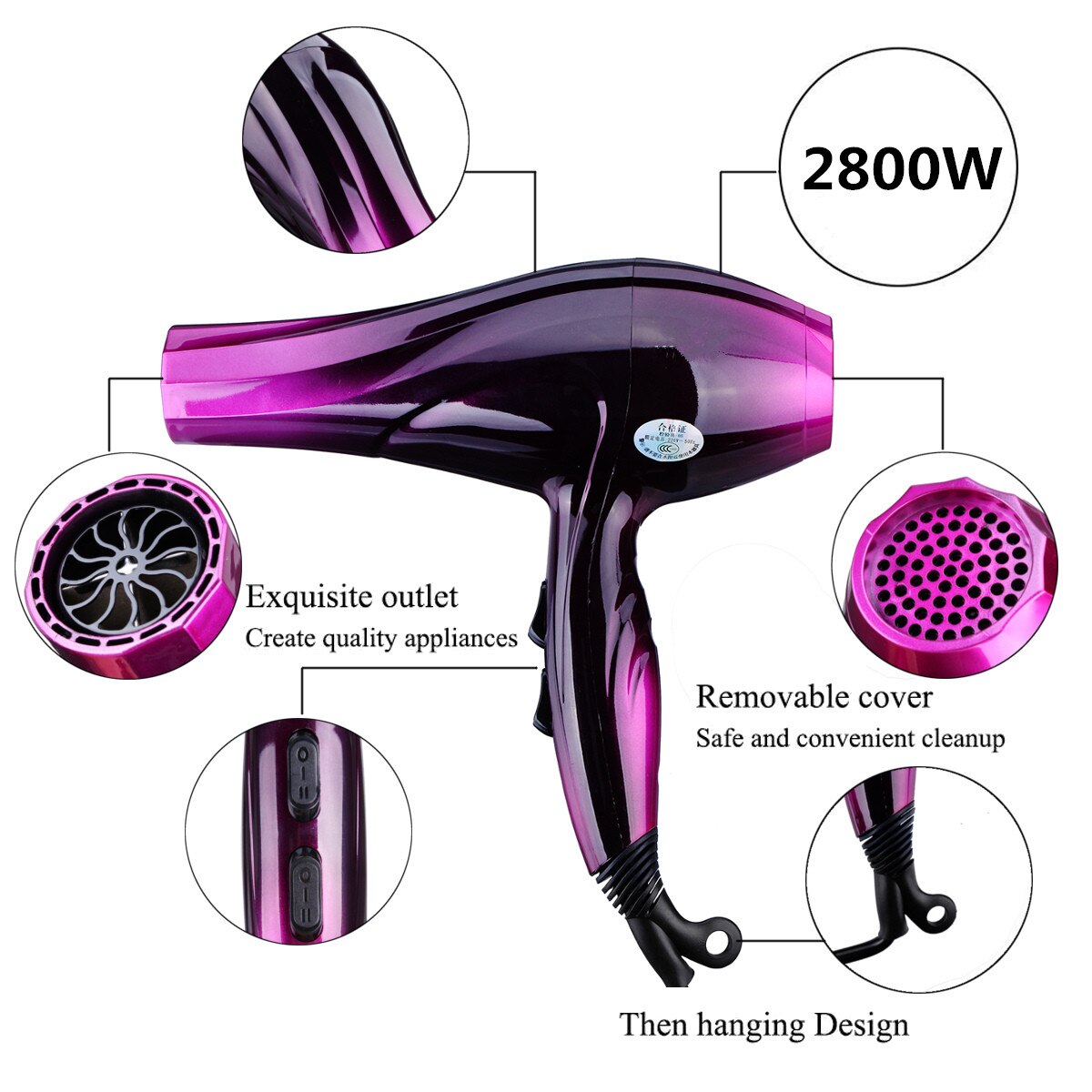 2800w 220v haardrogers met instelbare snelheid anion kapsalon en koude wind reis haardrogers 4 niveaus