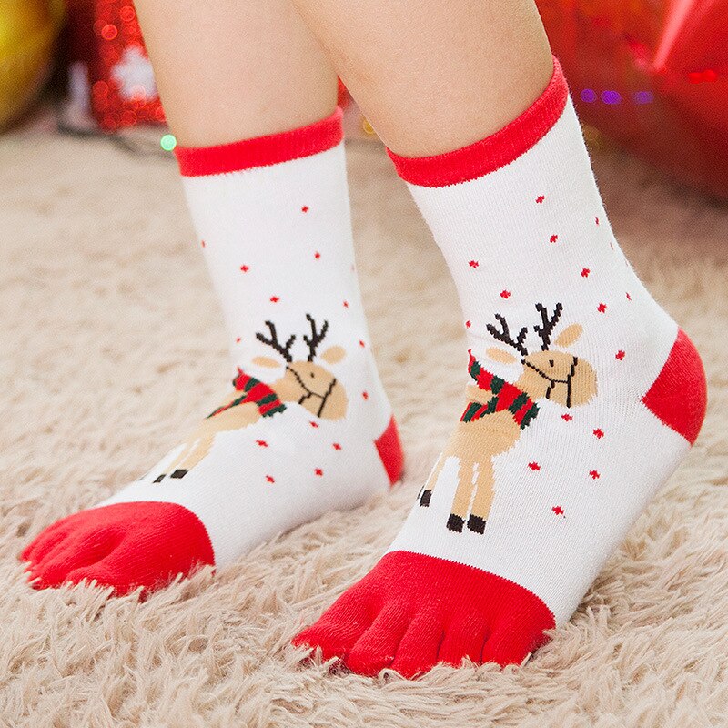 Calcetines navideños para niños de dibujos animados, calcetines de cinco dedos cálidos, cómodos y transpirables, nuevos para Otoño y Winter7-12 años: Blanco