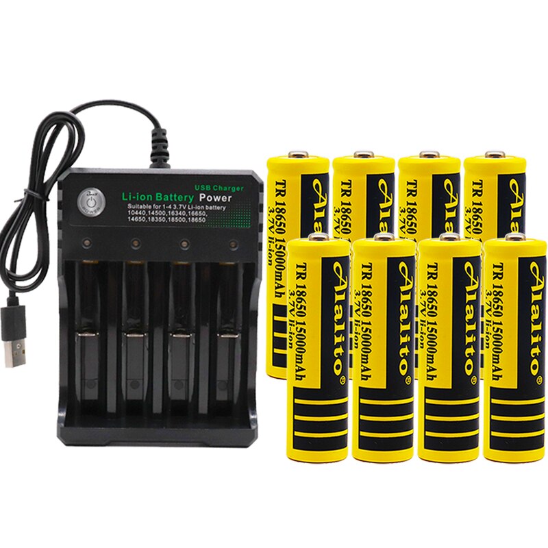 18650 battery 3.7V 15000mAh rechargeable liion battery for Led flashlight battery 18650 battery +USB charger