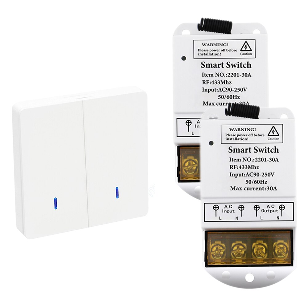 Rubrum 433MHz AC 110V 220V 30A 1CH Wireless Remote Control Switch RF Relay Receiver Push Button Wall Panel Switch For Pump Light: 1 WP and 2 Receiver