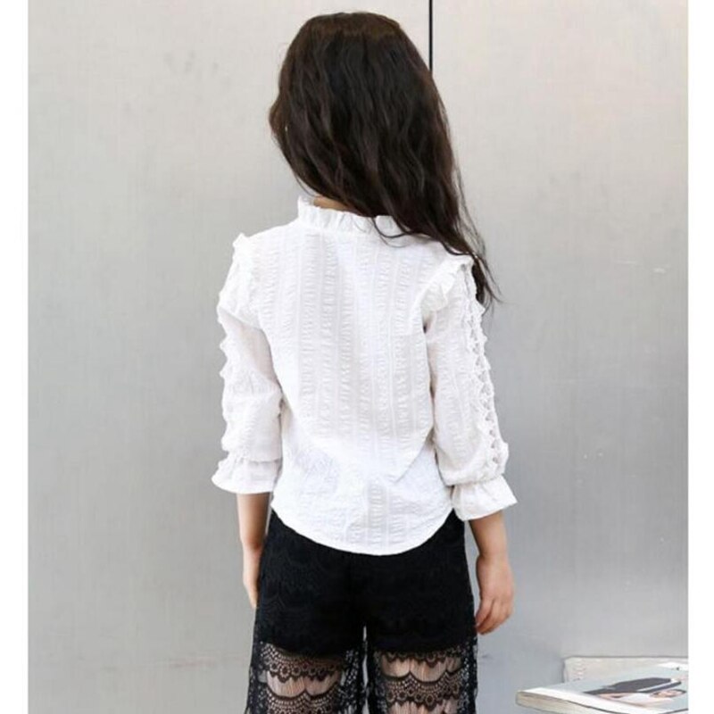 Girls White Blouse Spring Summer Toddler Teenager Lace School Girls Tops Shirt Long Sleeve Children Clothing 6 8 10 12 JW2115