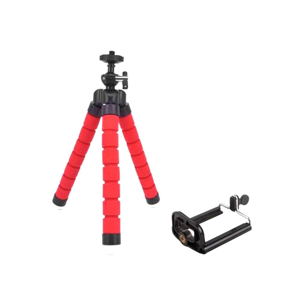 Flexible Sponge Octopus Mini Tripod With Bluetooth Remote Shutter For iPhone mini Camera Tripod Phone Holder clip stand: Red