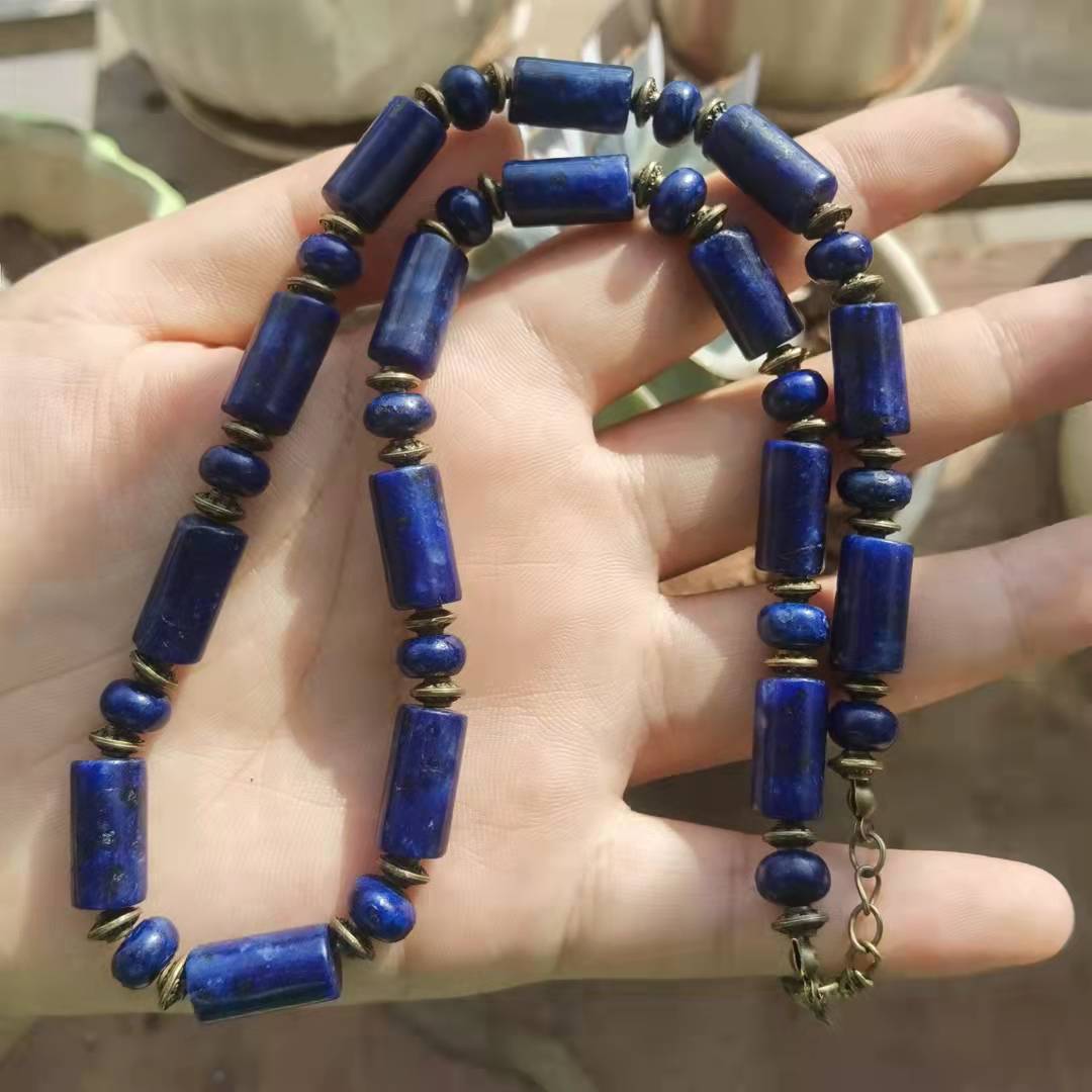 Mannen Lapis Lazuli Ketting, Mens Kralen Ketting, Choker Ketting, Mens Kralen Sieraden: Black Zinc Plated