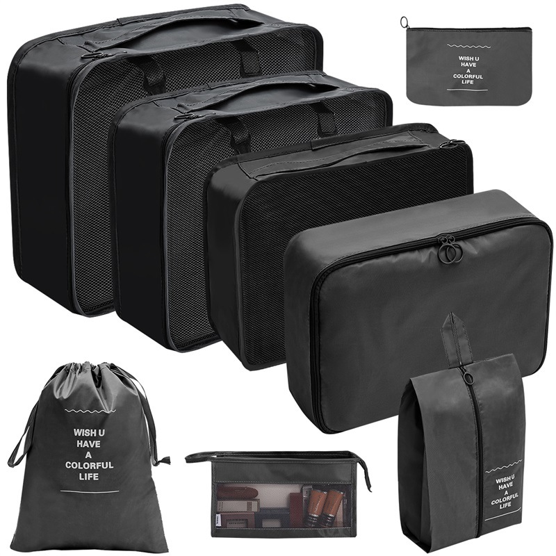 7/8/9/10 Pcs Set Reise Veranstalter Lagerung Taschen Koffer Verpackung Würfel Set Fällen Tragbare Gepäck Kleidung Schuh ordentlich Beutel Falten: Dunkelgrau