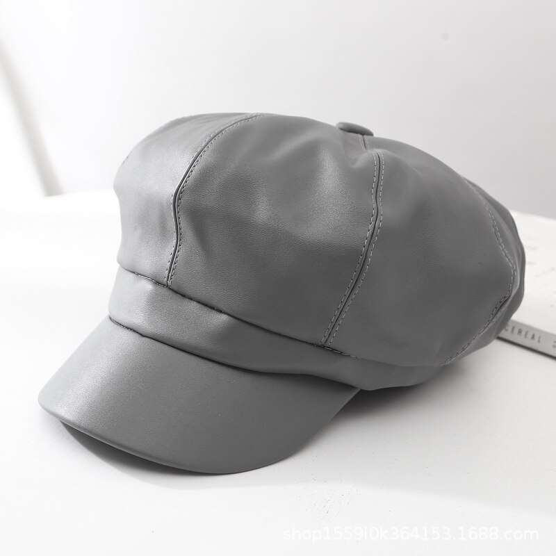 Boina T-MAO de cuero Pu para hombre y mujer, gorro liso Vintage, , Color sólido, para invierno: gary