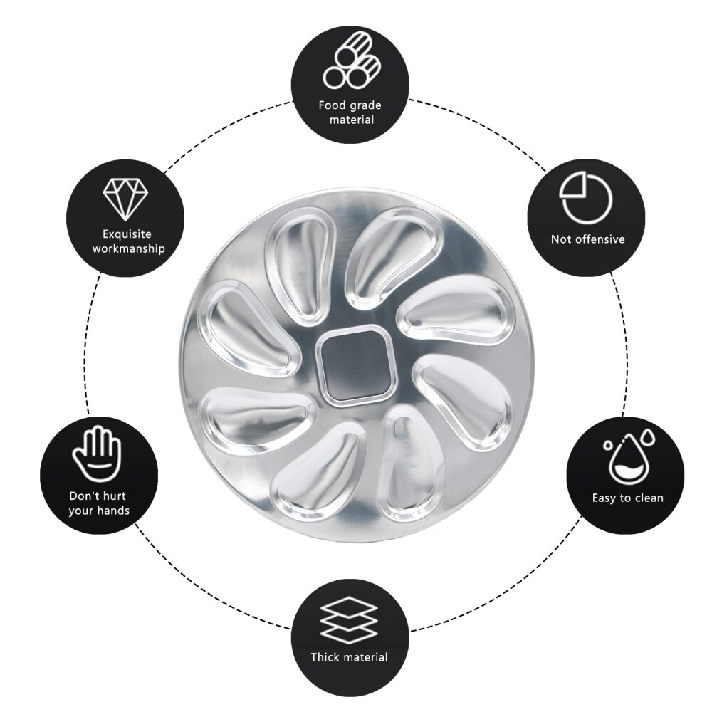 Brand Oyster Shell Shaped 8 Slots Stainless Steel Oyster Serving Grilling Plate Pan for Oysters Sauce and Lemons