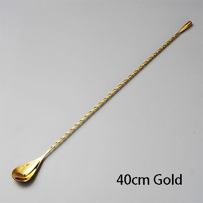 1Pce Stainless Steel Bar Tools Thread Teardrop Frosted Bar Spoons Drink Mixing Spoons Bartender Tools Cocktail Spoon Stirrer: 40cm Gold