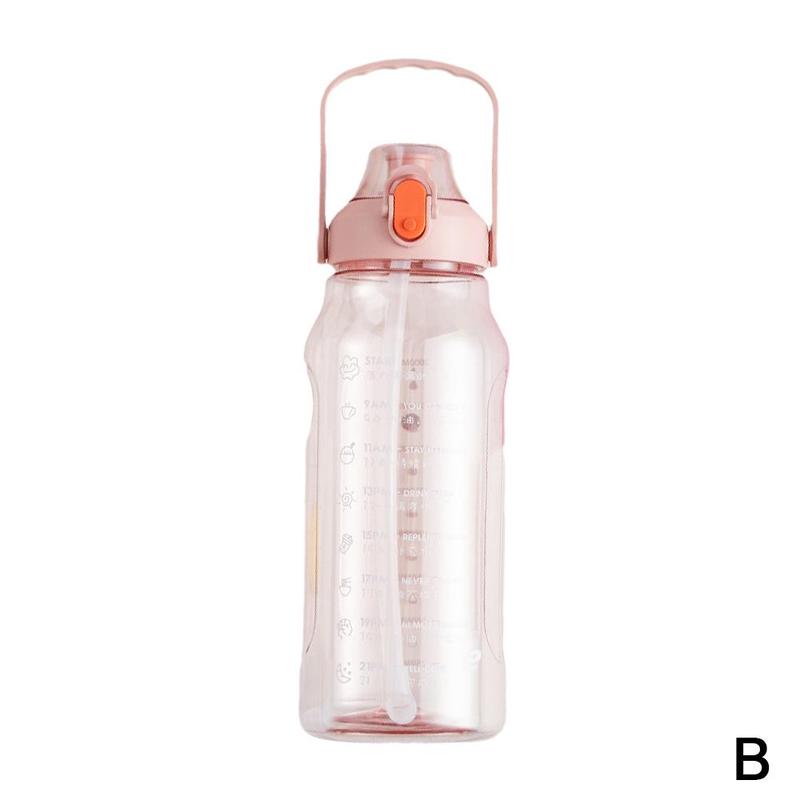 2000ml Large Capacity Waterbottle Water Bottle Sport Flask For Camping Hiking Tourism Travel Drink Water Bottle With Time Marker: Pink with letters