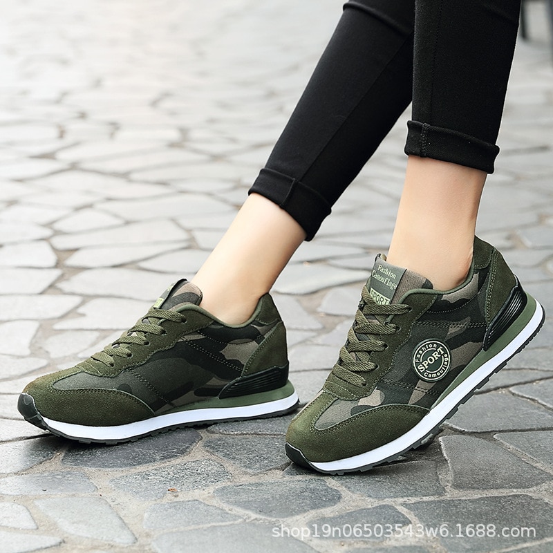 été maille respirant fond plat Camouflage chaussures chaussures pour femmes dentelle vert baskets baskets armée CYL-A07: 38