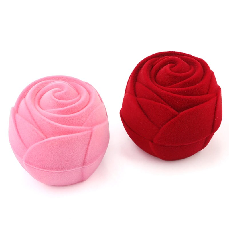 1 Piece Pink/Red Rose Flower jewelry Box Velvet wedding Ring box Necklace Display Box Container Case for Jewelry Packaging