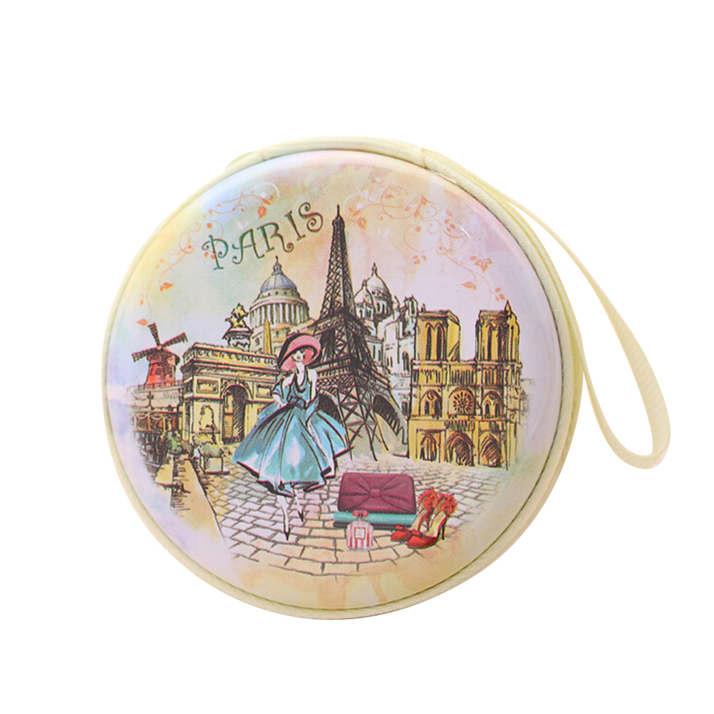 1PC Portable Key Wallet Pouch Bag Mini Cute Unisex Women Round Headset Paris Eiffel Zipper Coin Purse: Yellow