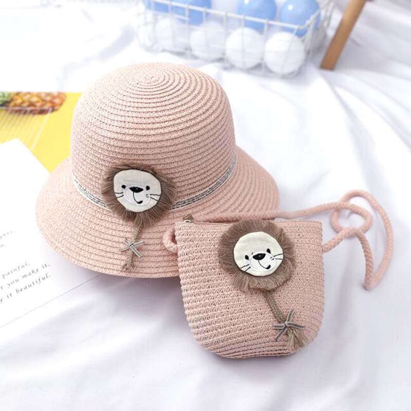 XEONGKVI-sombreros de sol coreanos de dibujos animados para niños, bolsos, traje de de verano, sombreros de playa de ala ancha para niña, gorra de cubo: Rosa