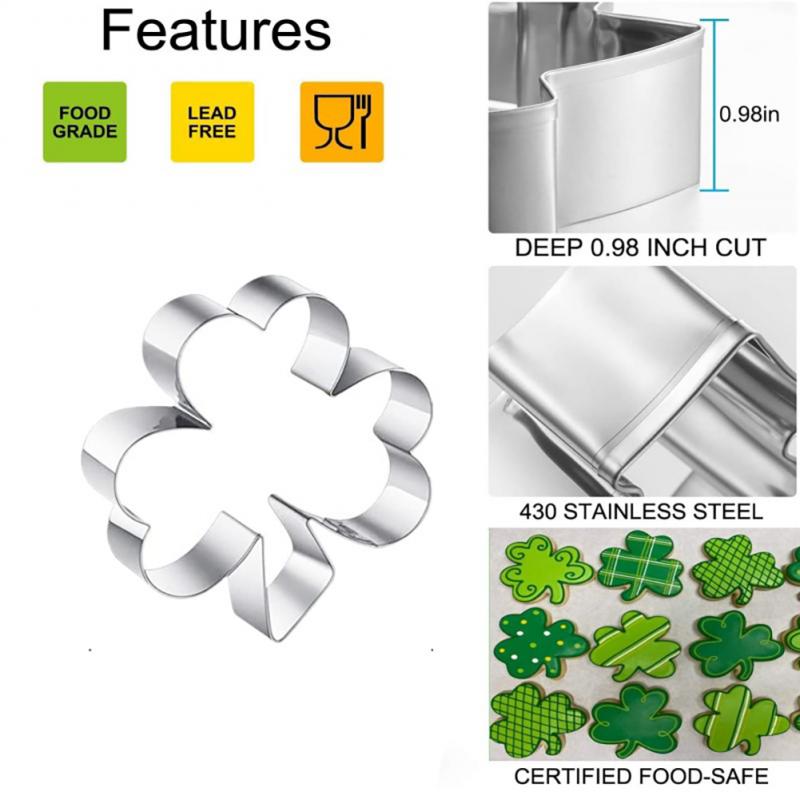 Stainless Steel Four Leaf Clover Shamrock Cookie Cutter St. Patrick&#39;s Day Biscuit Bread Molds Cookie Tools Bakeware Kitchen
