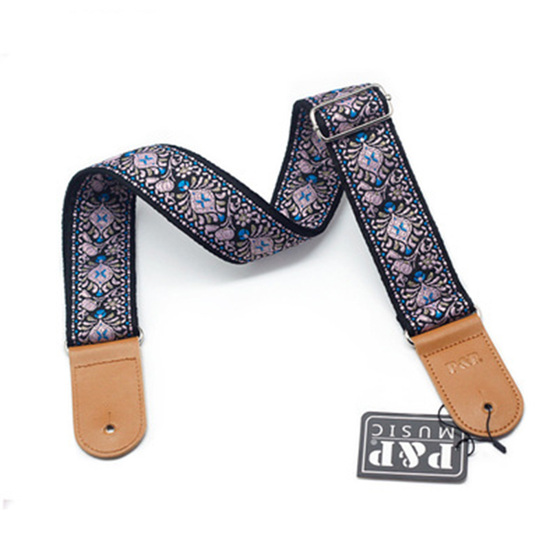 Gitaar Band Borduren Patroon Retro Etnische Stijl Puur Katoen Lederen Verstelbare 82-137Cm Muziekinstrument Accessoires Effen: S113-11