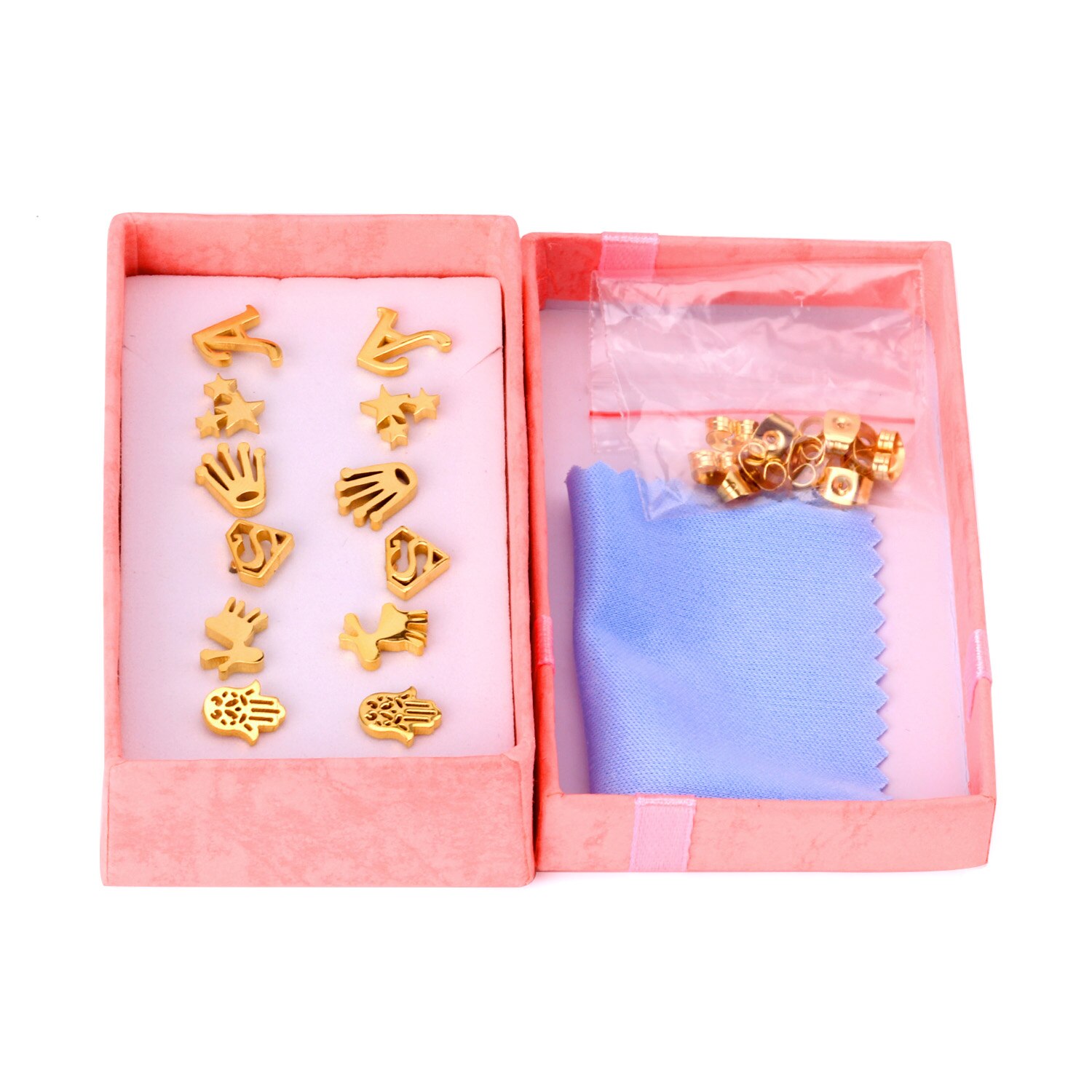 LUXUSTEEL Earring Sets 6 Pairs Gold Color Letter/Star/Hand/Animals Shape Stud Earring Sets For Women/Girl Female