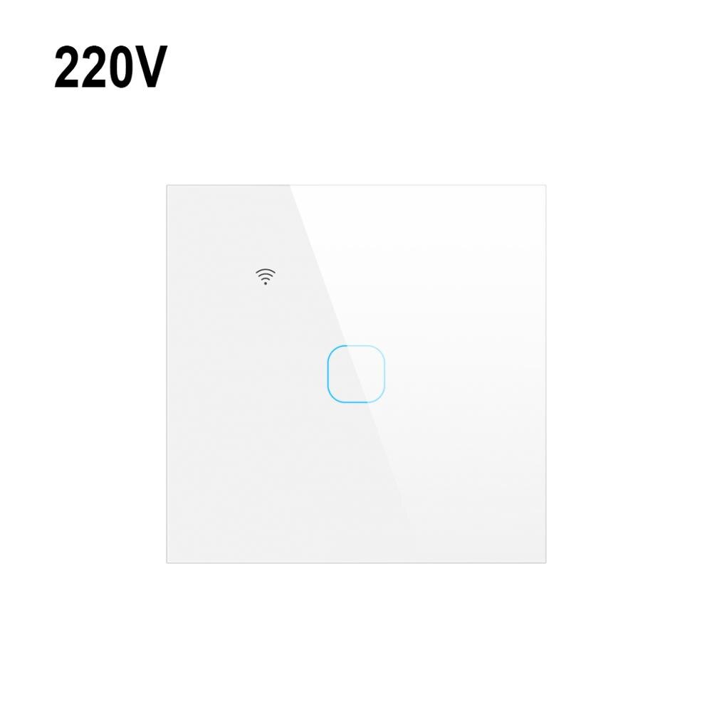 220V Tuya Smart Control Wall Switch Work With Alexa/Echo/Google Home WiFi Touch Light Switch Smart Home Automation: White 1Gang