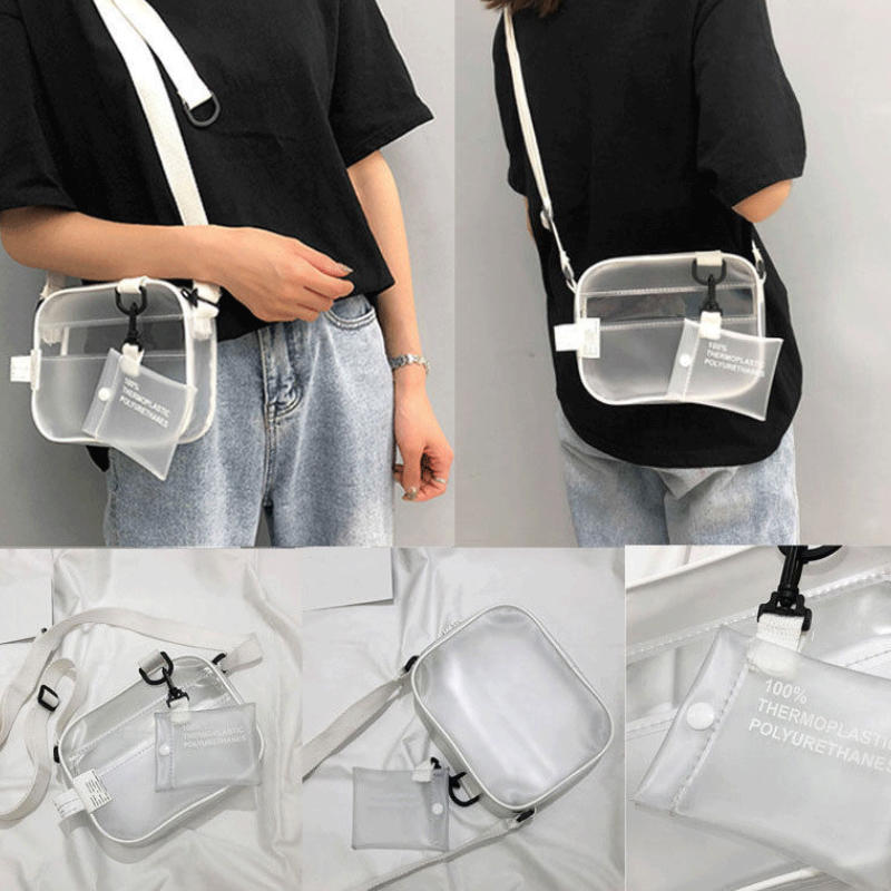 Causual PVC Transparant Clear Vrouw Crossbody Tassen Schoudertas Handtas Jelly Kleine Telefoon Tassen Brede Bandjes Flap