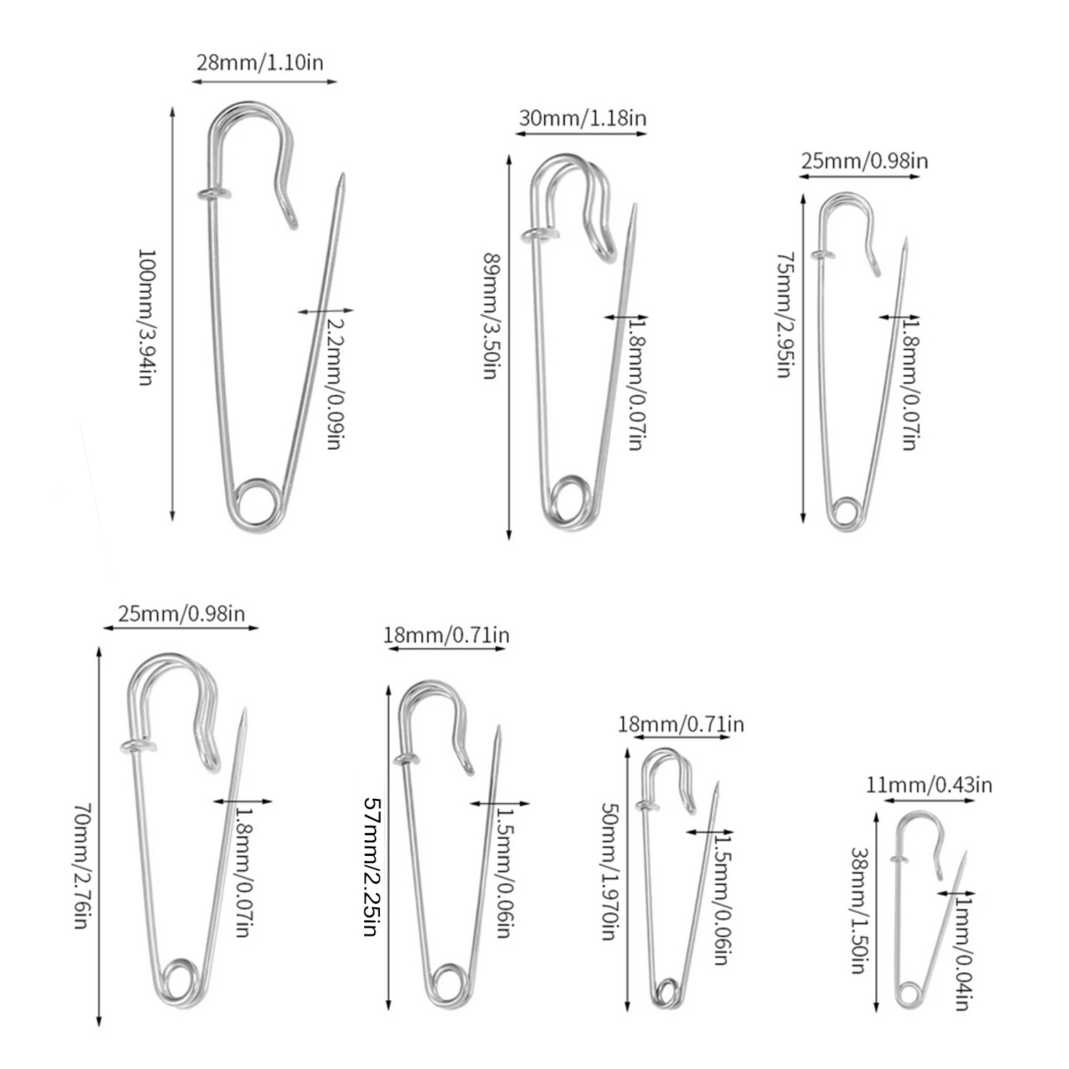 20 unids/lote, alfileres de seguridad de Metal grandes, longitud 50mm, alfileres de broche, sujetadores de bloqueo de resorte, herramientas de costura DIY, accesorios de ropa