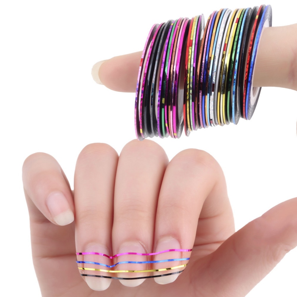 30 kleuren/set Gemengde Kleurrijke Nail Schoonheid Roll Lint Decoraties Striping Decals Folie Tips DIY Nail Art Nail stickers