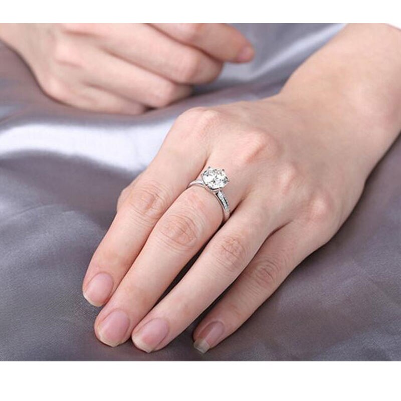 Anenjery Luxury Classic Love Wedding Ring Silver Color 6MM-8MM AAA CZ Zircon Rings For Women anillos Resizable S-R181