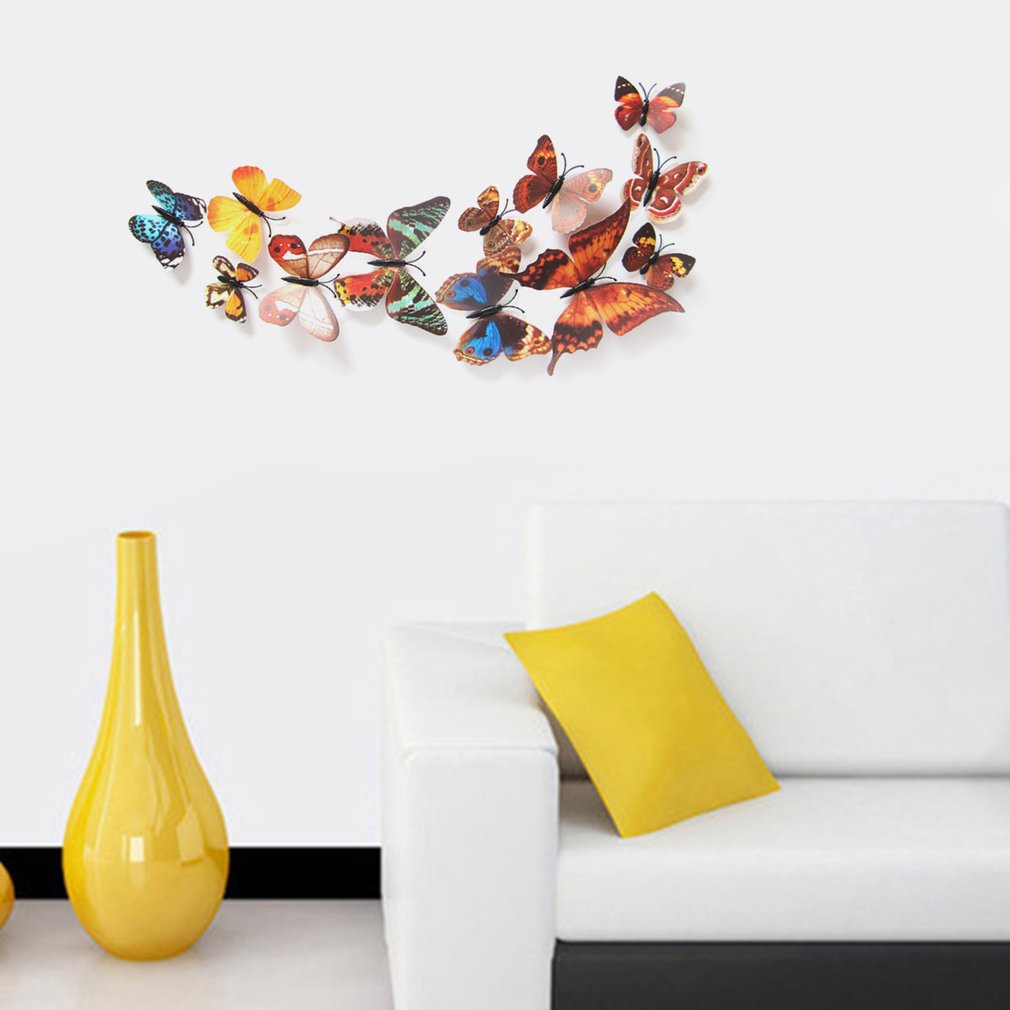 12 Uds PVC 3d mariposa decoración de pared bonitas mariposas pared calcomanías artísticas decoración del hogar arte de pared de habitación