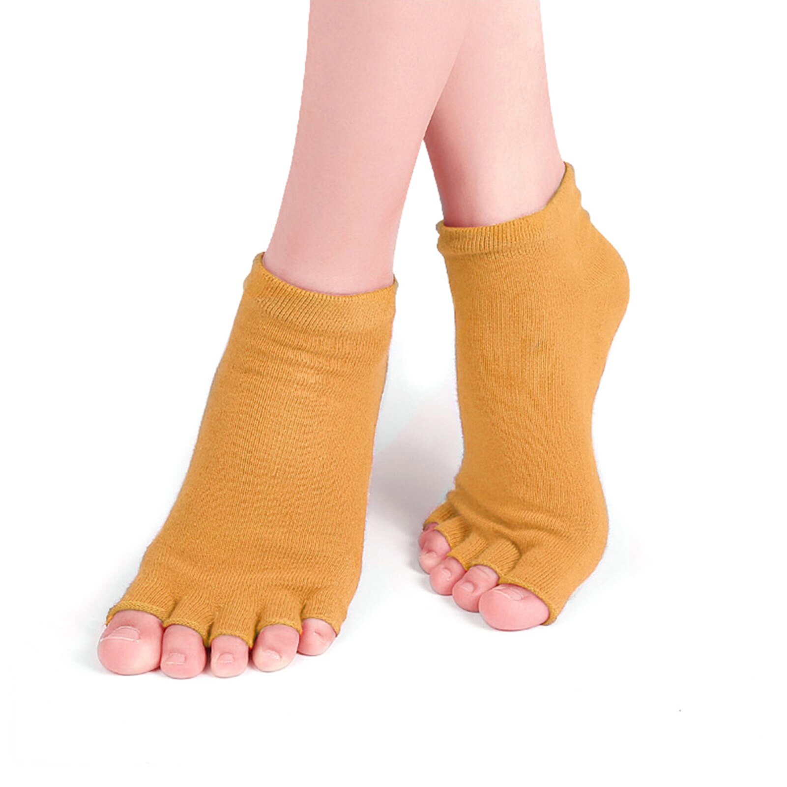 3/1Pair Half Toe Yoga Socks Non-Slip Peep Toe Anti-Slip Pilates Ankle Grip Durable Open Half Five Fingers Cotton Yoga Socks: Orange-1 pair