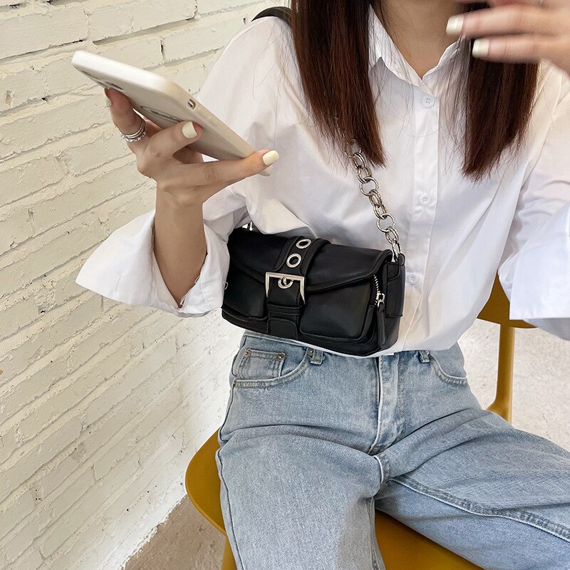 Luxury Brand Vintage Lady Chain Handbag PU Leather Underarm Tote Bags Crossbody Bags Small Women Shoulder Bag