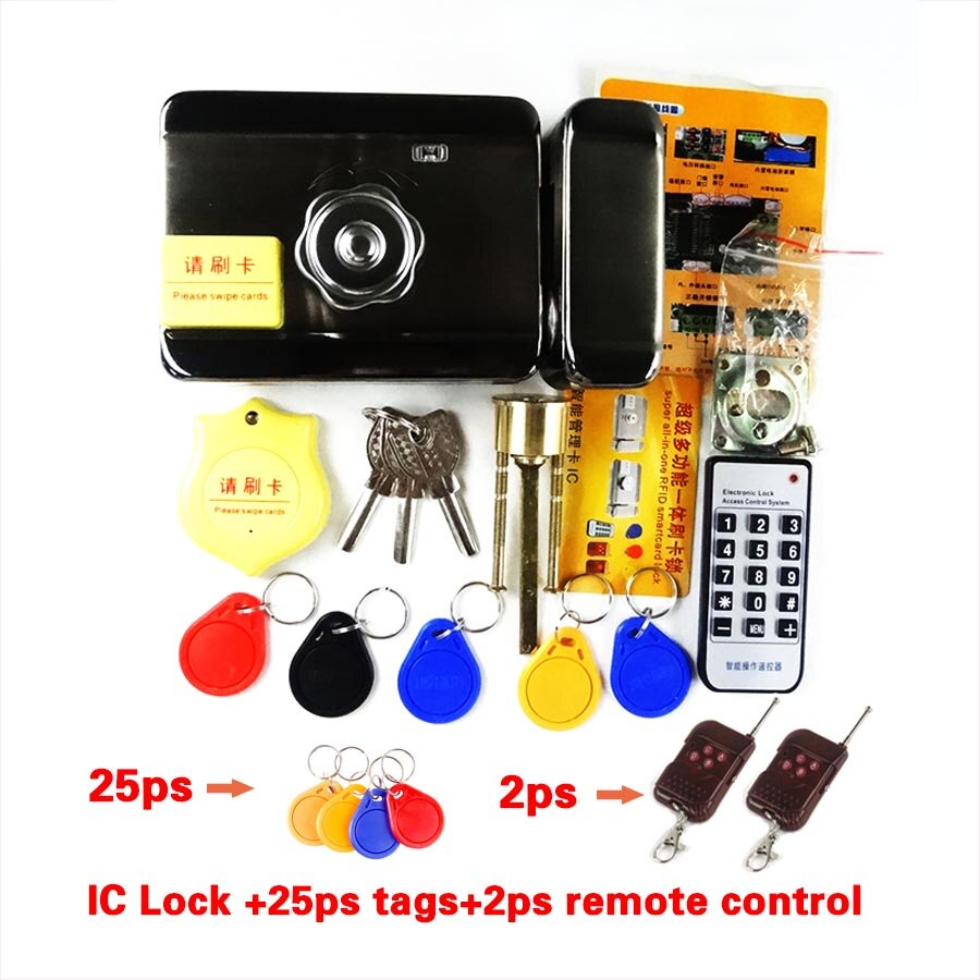 Newest IC/ID Electronic door gate lock integrated RFID card electronic door lock reading&rotating open +access card remote: S IC kit 10
