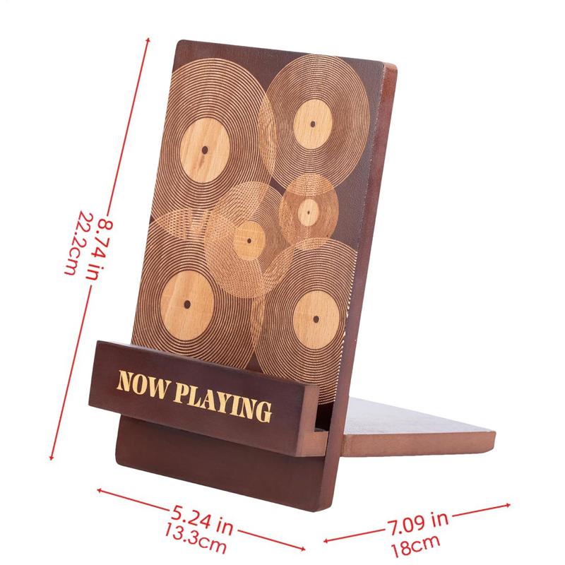 Holz-Plattenhalter, jetzt spielender Plattenspielhalter, Ständer, graviertes , Zeitungsdatei-Aufbewahrung mit erweiterter Basis, stilvolles Album