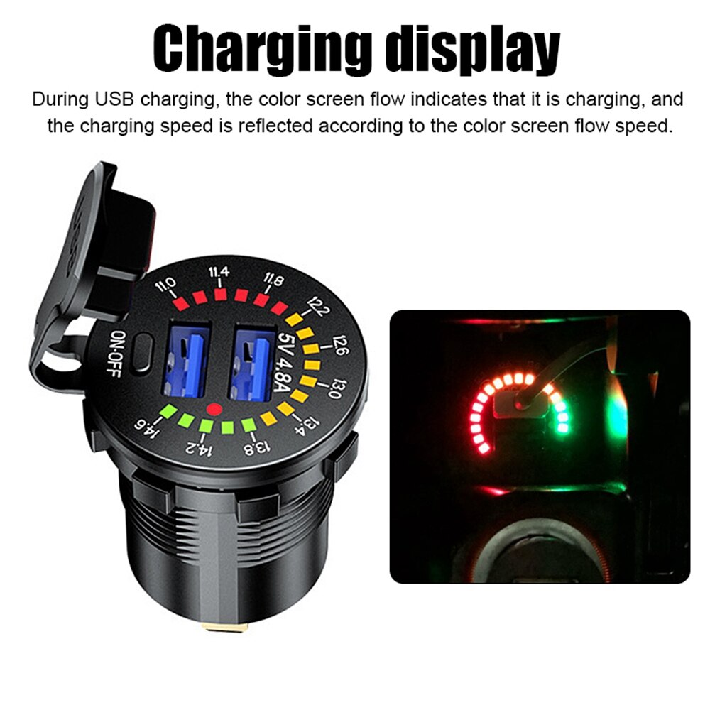 24W 4.8A Usb Charger Snellader Motorfiets Dual Usb Charger Socket Led Flikkeren Met Schakelaar Voor Track Boot dvr Gps