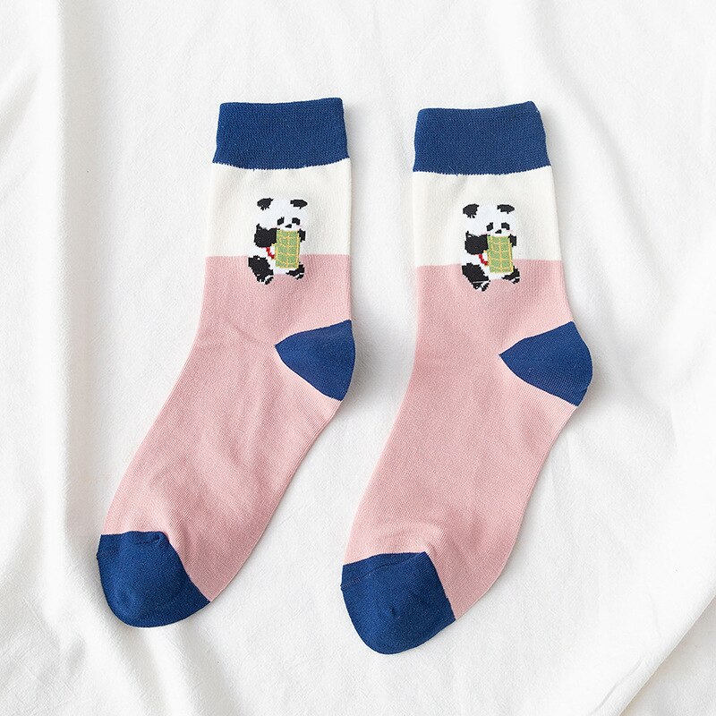 Meias femininas animal panda engraçado meias criativo streetwear doce bonito coreano kawaii dos desenhos animados meias skarpetki sokken calcetines soks: E