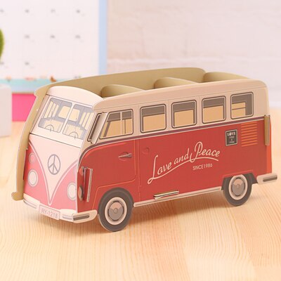 Diy pap penholder skrivebord blyant opbevaring container hjemmekontor dekoration-klaver, blå lokomotiv, rød bus, big ben, bus: Bus