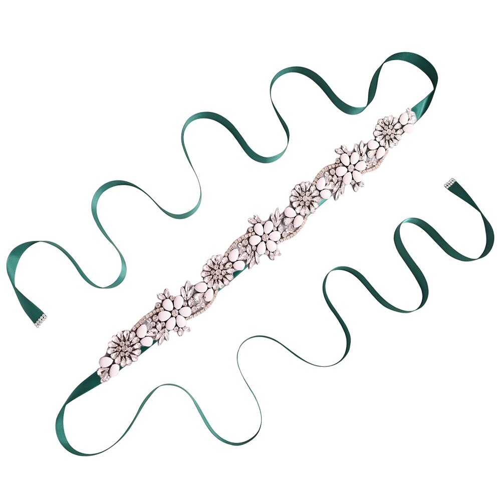 TRiXY S431 Elegante Silber Strass Gürtel Hochzeit Gürtel Schärpe Braut Gürtel für Frauen Brautjungfer Gürtel Juwel Gürtel für Braut Bund: dunkel Grün
