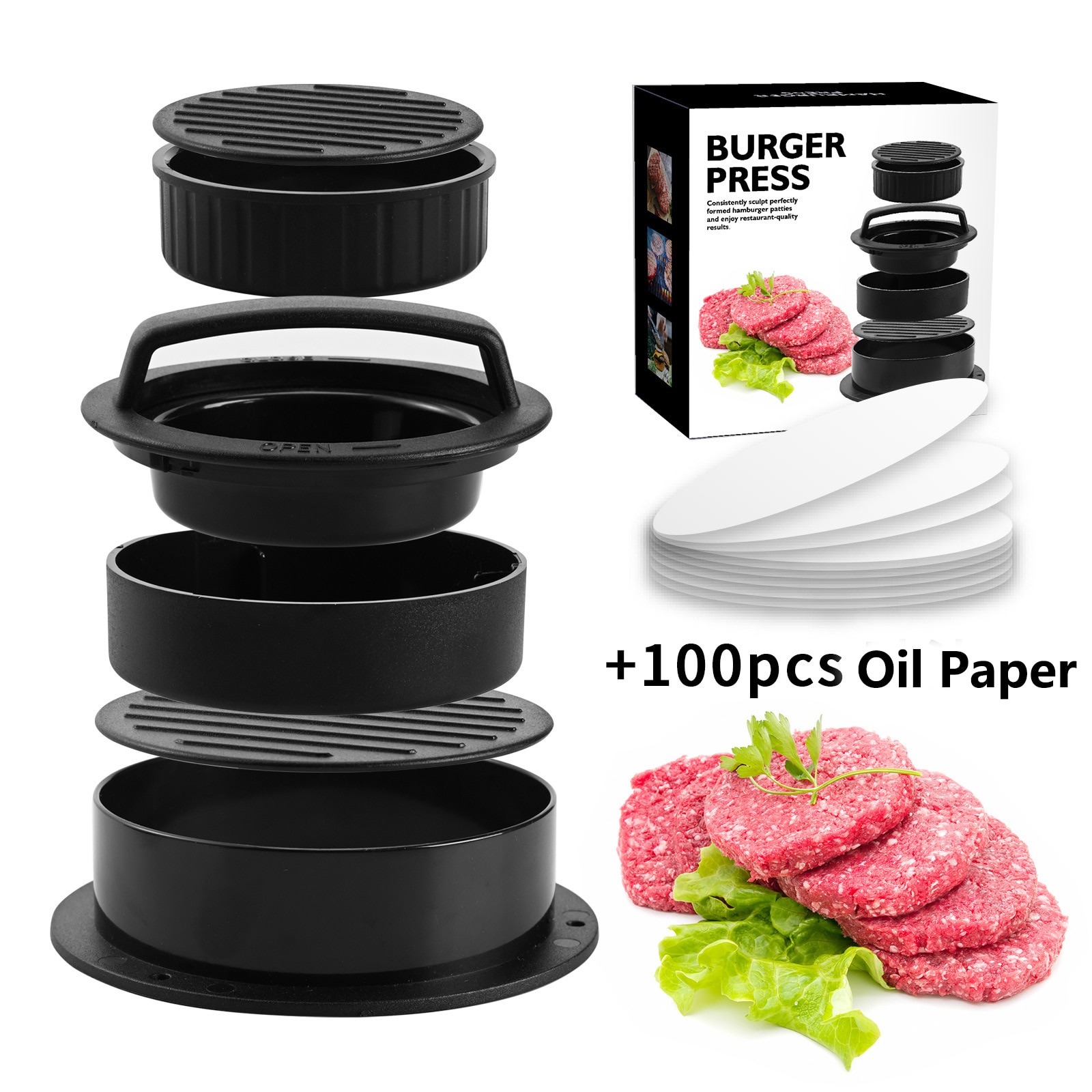 Hamburger Maker Hamburger Press Round Shape Nonstick Chef Cutlets Hamburger Meat Beef Grill Burger Press Patty Maker Mold BBQ