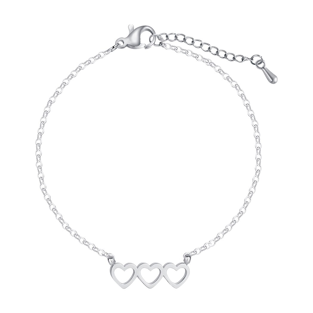 Kinitial Liefde Hart Bedels Armbanden Voor Vrouwen Gold Triple Harten Armband & Bangle Chain Sieraden Europa Amerikaanse Stijl Sieraden: Silver Plated