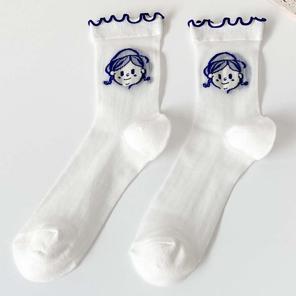 Zomer Mode Vrouwen Sokken Art Wit Meisje Leuke Transparente Onzichtbare Glas Zijde Dunne Ademende Leuke Lolita Kant Vrouwelijke Sok: C