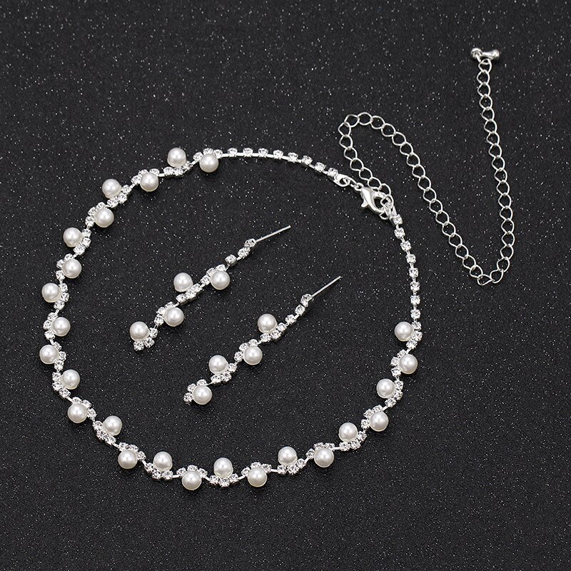 Treazy Gesimuleerde Parel Bruids Sieraden Sets Mode Strass Choker Ketting Oorbellen Afrikaanse Bruiloft Sieraden Sets Voor Vrouwen