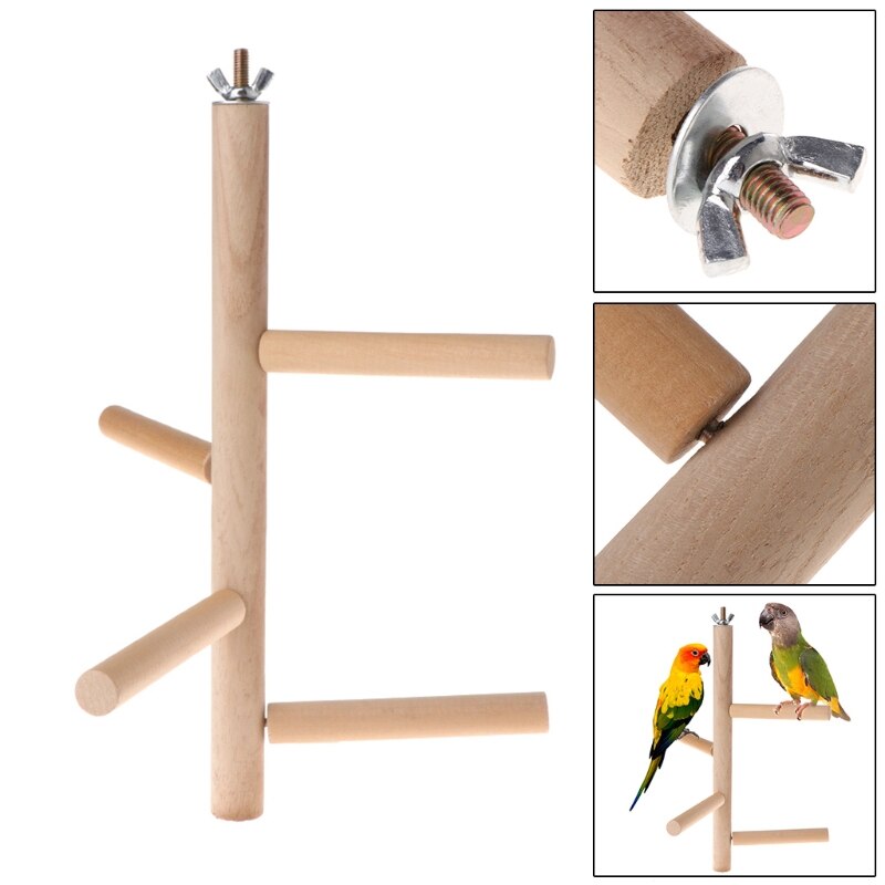 Perca de loro de 4 capas, juguetes de escenario, escalera giratoria de madera Natural, jaula de periquito para pájaros