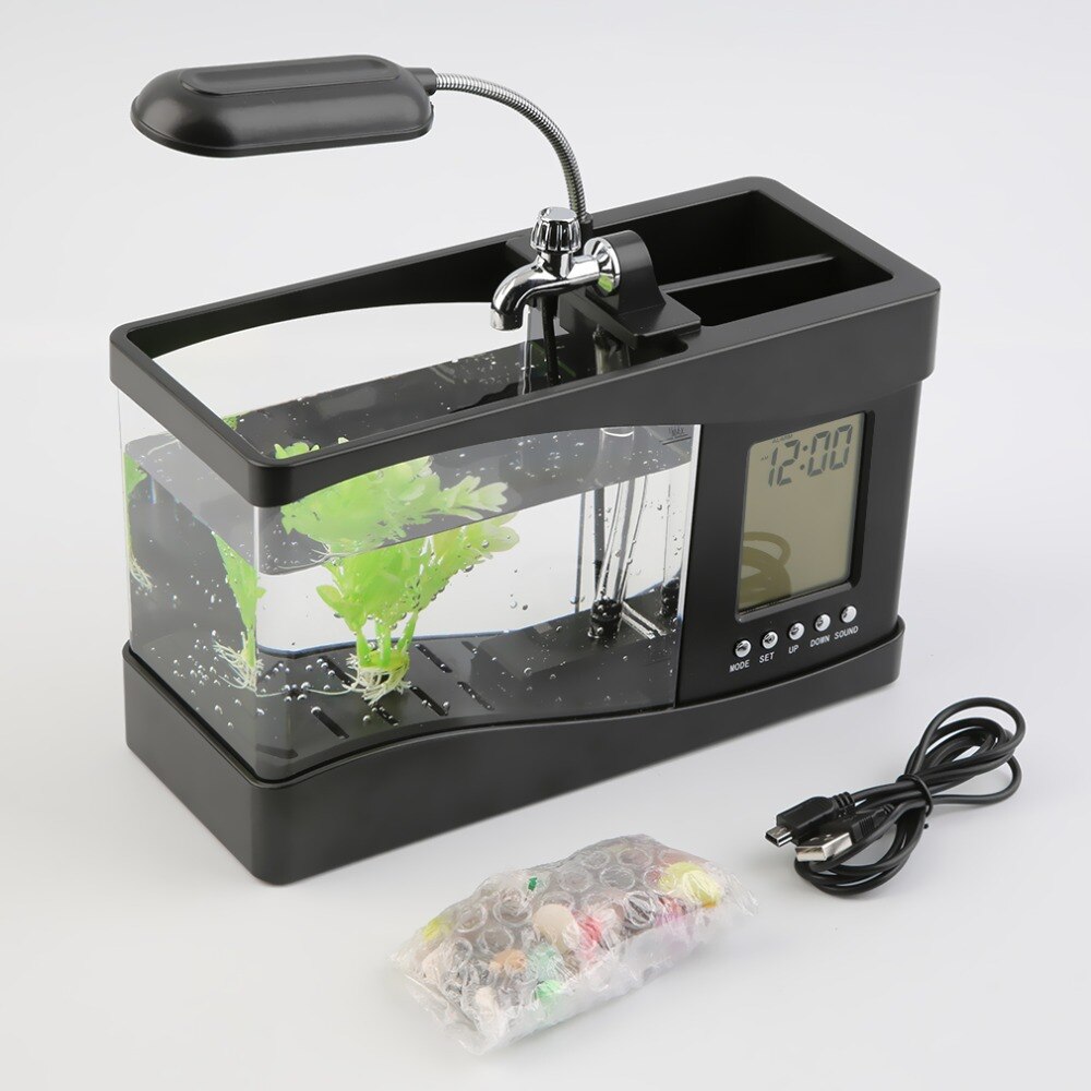 Mini Aquarium de bureau USB 5V 1 pc | Mini réservoir de poissons, Aquarium LCD, minuterie, horloge, lumière noir, couleur 24*10*14cm