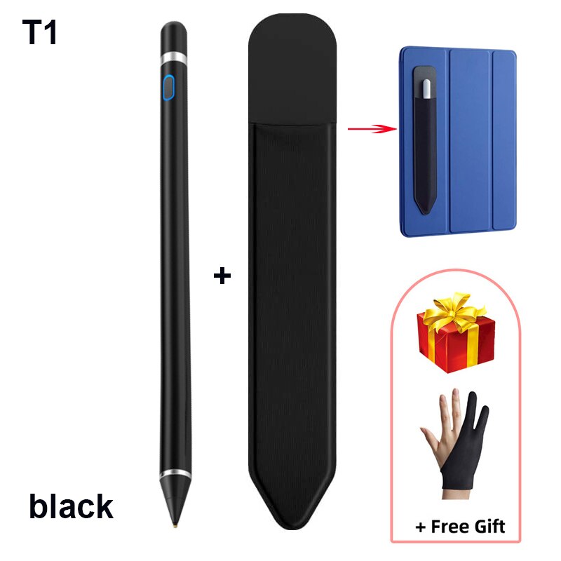 Universell aktiv stylus berøringspenn for nettbrett tegning android mobiltelefon for epleblyant 1 2 ipad penn for xaiomi lenovo huawei: Svart tilleggsholder