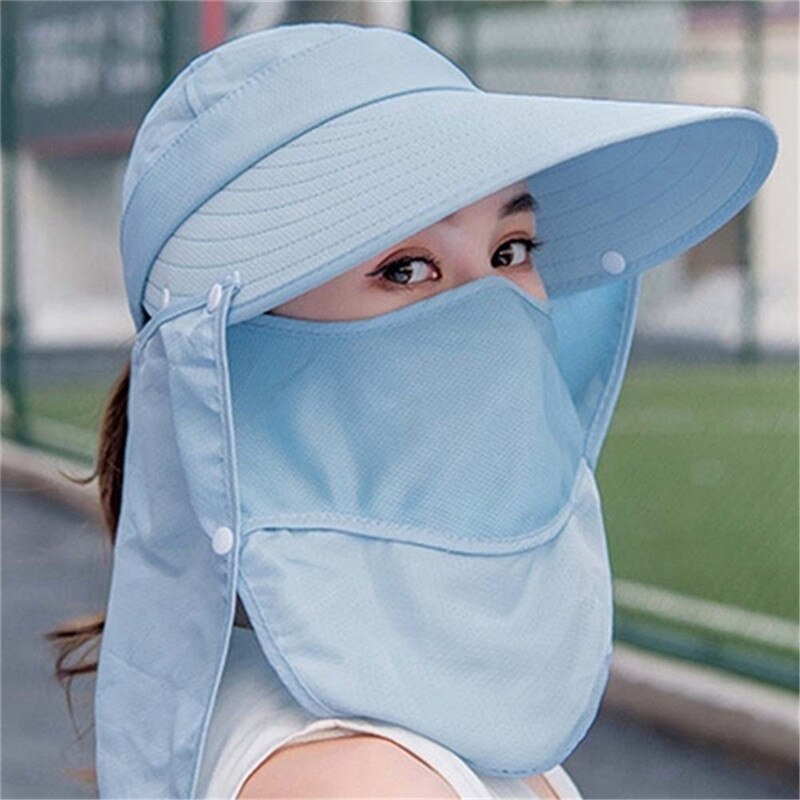 Summer Women Sun Hat Fishing Cap Outdoor Cap Hiking Hat Camping Visor Hat Protection Face Neck Cover Sun UV Protect Cap: sky blue