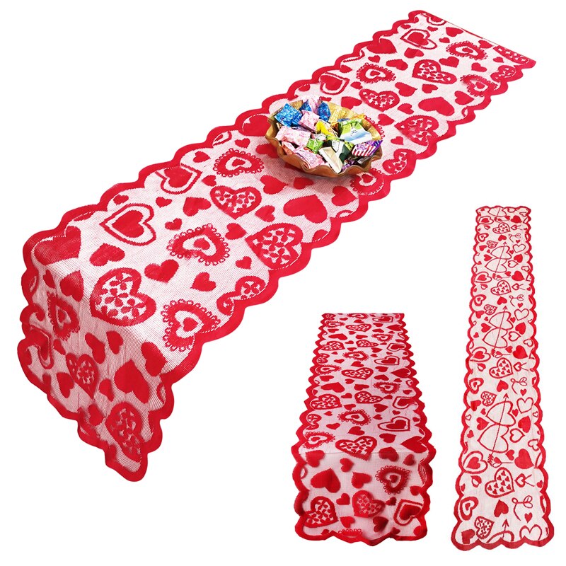 Valentine's Day Red Lace Fabric Table Cloth For Wedding Party Decoration Modern Table Runner Tablecloth