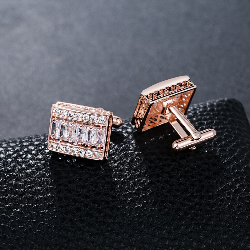 WEIMANJINGDIAN Brand Exquisite Cubic Zirconia Rectangle Shape CuffLink for Men in White / Rose Gold Colors