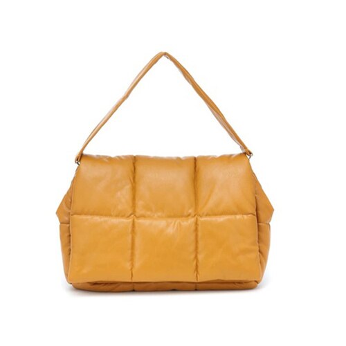 Gewatteerde spons zachte groene tas dames puff casual ruimte bale dons veren gewatteerde crossbodytas voor dames ruimte katoen: Geel