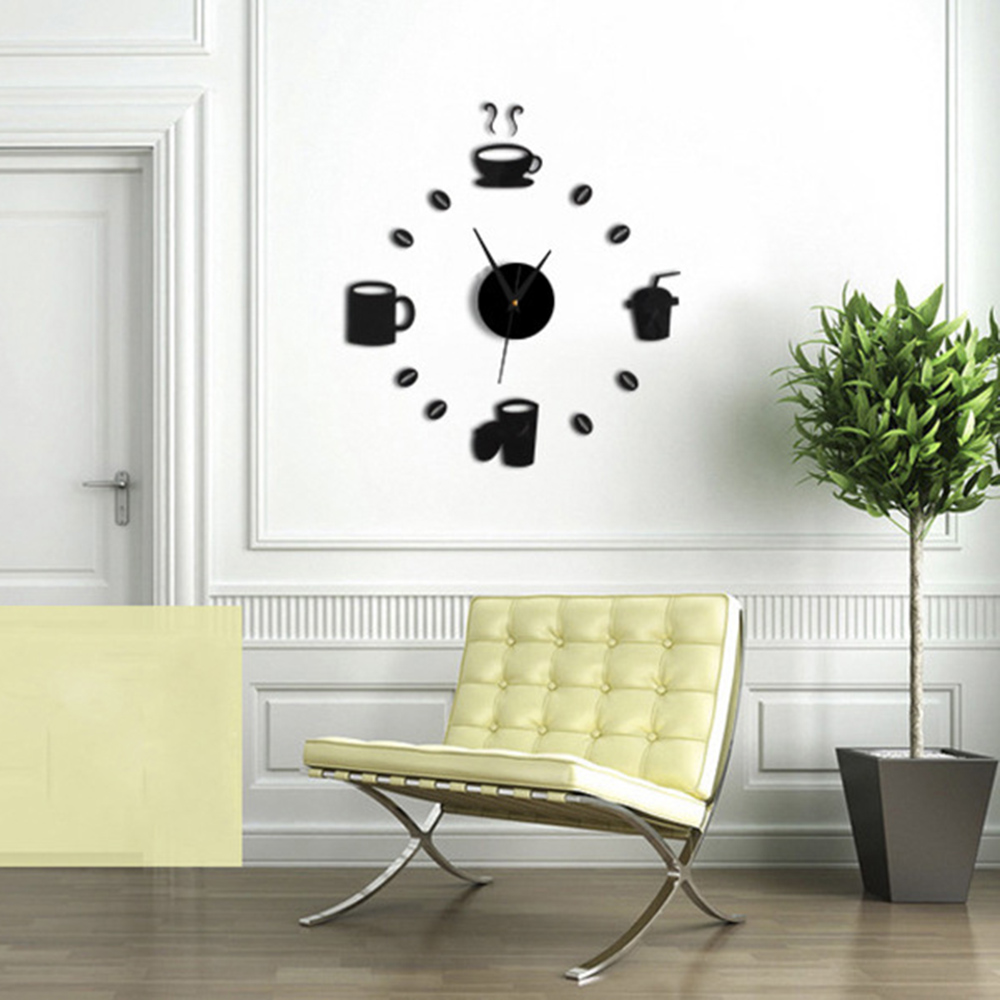 Taza de café 3D DIY Bean Reloj de pared adhesivo de cuarzo acrílico, decoración moderna para el hogar, Vintage Reloj de pared de cocina